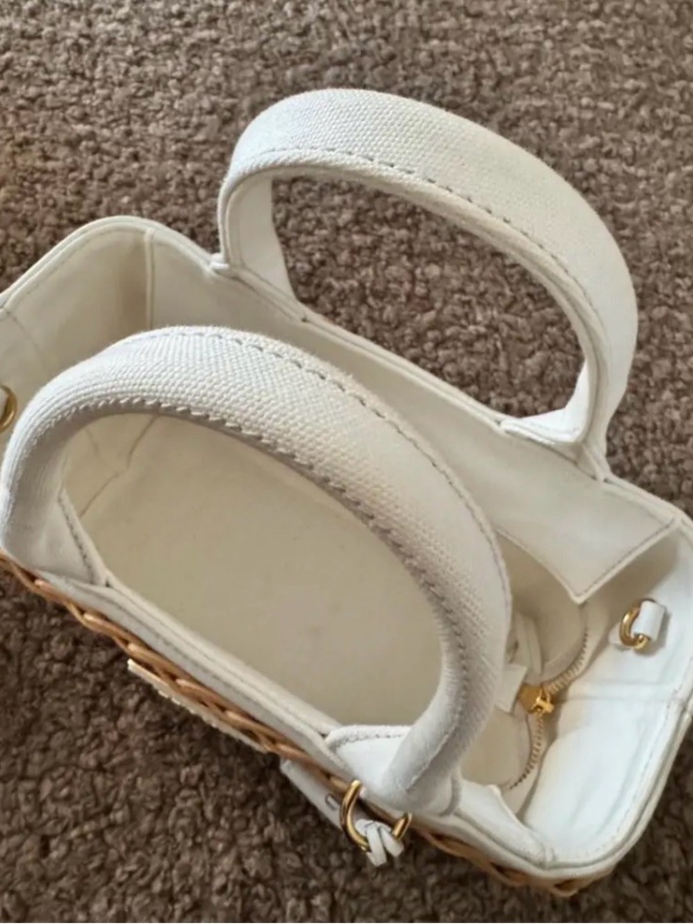 Prada White Leather & Natural Wicker Tote - Picture 9 of 15